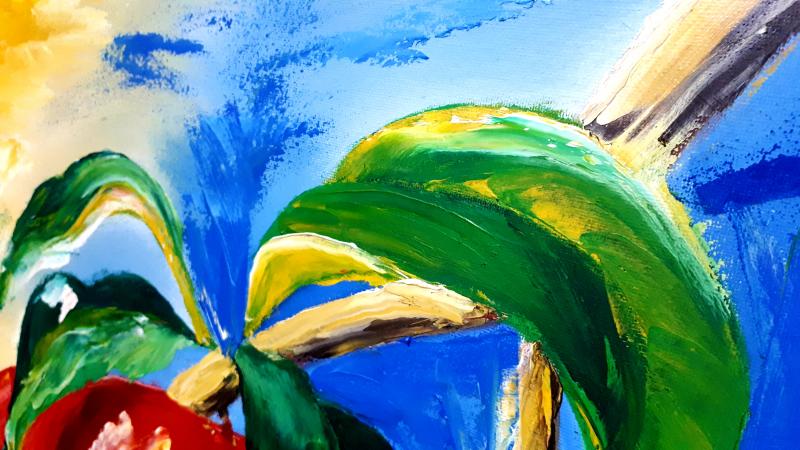 Авторская оригинальная Картина маслом 60×80 "Спелые гранаты на ветке"