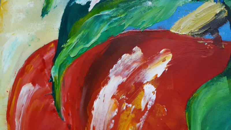 Авторская оригинальная Картина маслом 60×80 "Спелые гранаты на ветке"