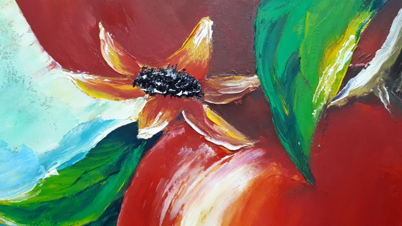 Авторская оригинальная Картина маслом 60×80 "Спелые гранаты на ветке"