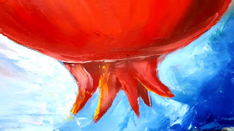 Авторская оригинальная Картина маслом 60×80 "Спелые гранаты на ветке"