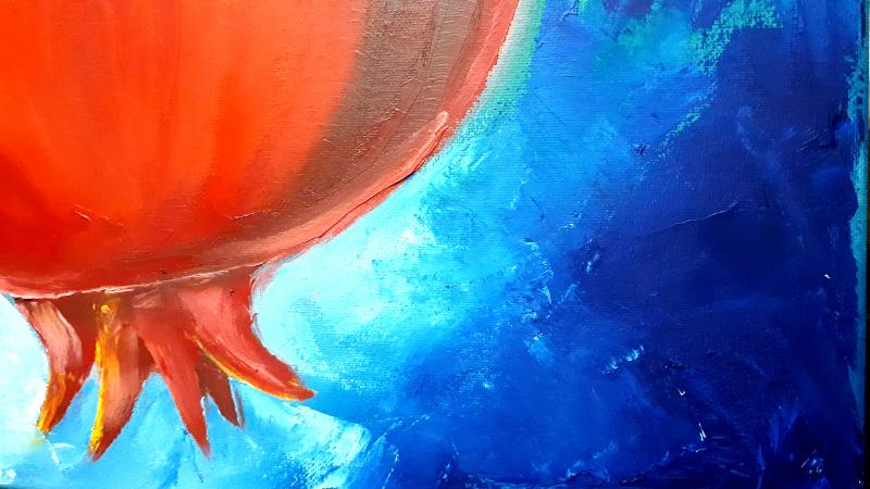 Авторская оригинальная Картина маслом 60×80 "Спелые гранаты на ветке"