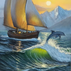 Морской закат в вашем доме — картина маслом 50×70     שקיעה י